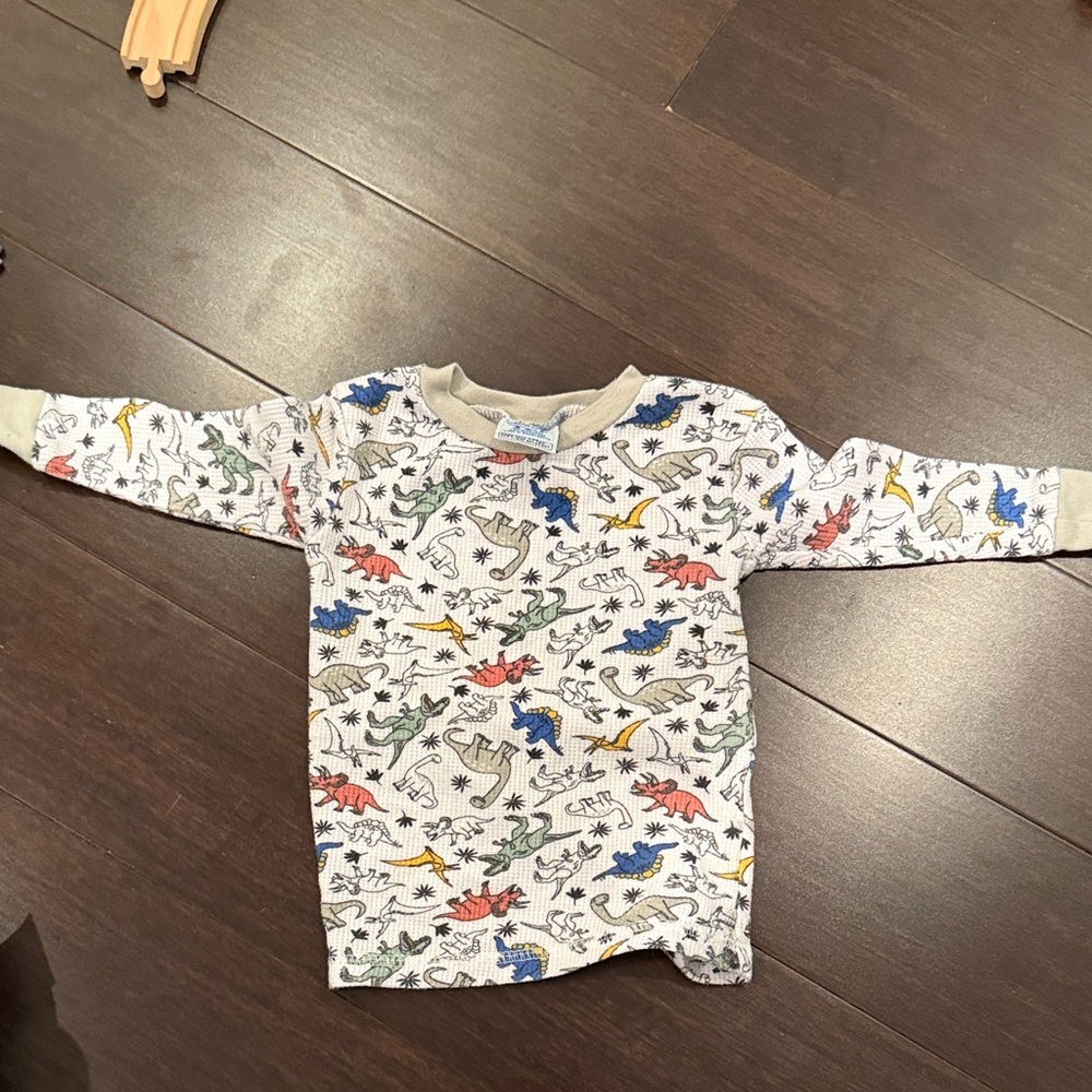 Kids Dinosaur Print Pajama Set - White with Multicolor Dinosaurs - Picture 4 of 5